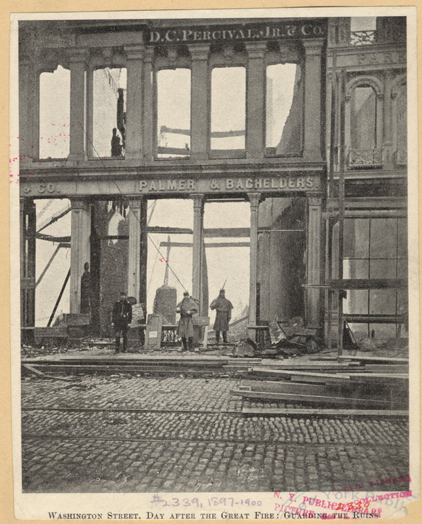Washington Street, day after the great fire : Guarding the ruins