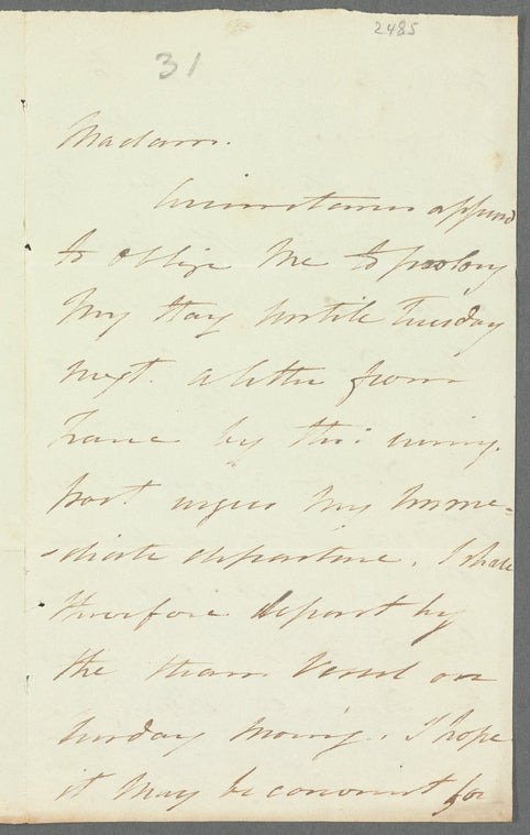 Samuel William Reynolds to "Madam," autograph letter signed