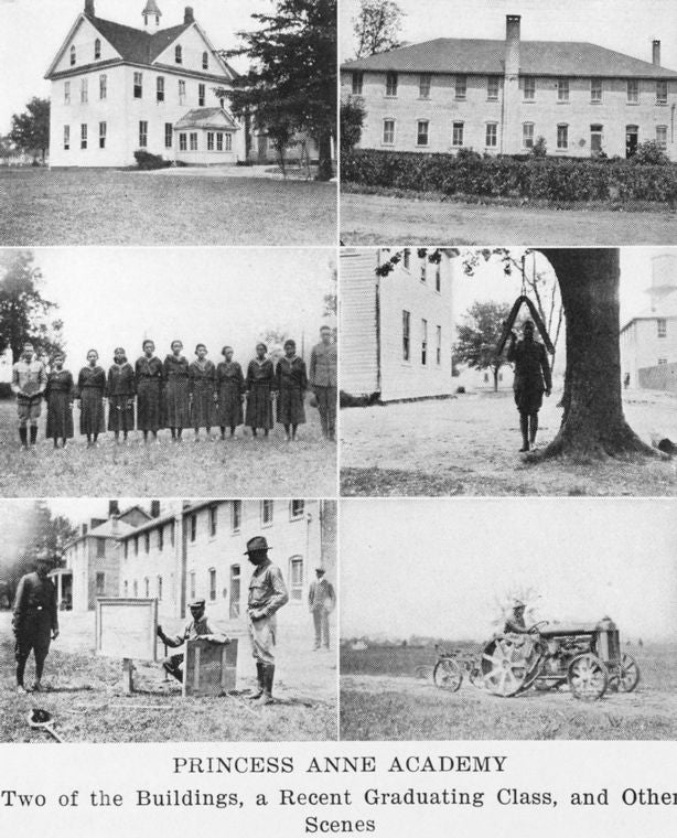 Princess Anne Academy; Two of the buildings; A recent graduating class; And other scenes.