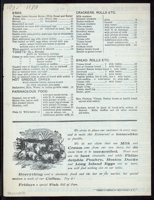 MENU [held by] ARNOLD'S RESTAURANT & DAIRY [at] "NEW YORK, NY" (REST;)