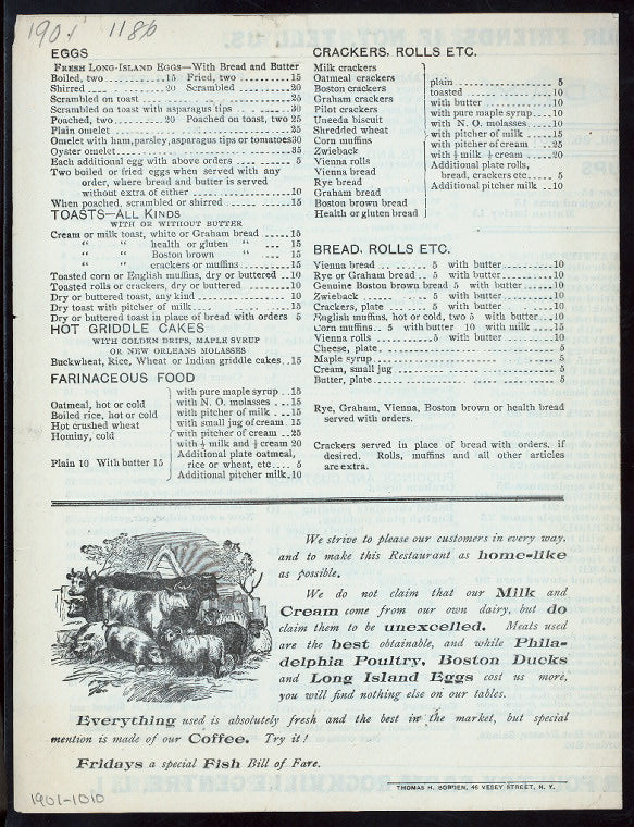 MENU [held by] ARNOLD'S RESTAURANT & DAIRY [at] "NEW YORK, NY" (REST;)