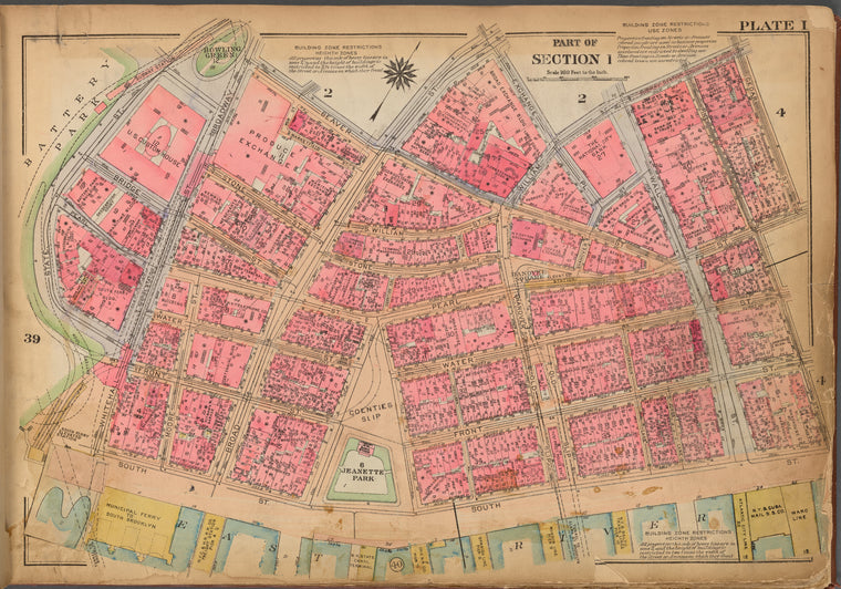Plate 1: [Bounded by Beaver Street, Broad Street, Exchange Place, William Street, Cedar Street, Pearl Street, Pine Street, South Street, Whitehall Street and State Street]