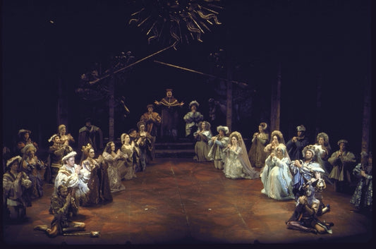 Cast in a scene fr. the Broadway musical "Rex." (New York)