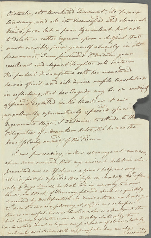 Charles James to Mrs. Porter, autograph letter signed