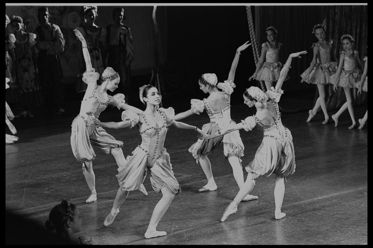 New York City Ballet production of "Coppelia" with Lourdes Lopez as one of the Jesterettes, choreography by George Balanchine and Alexandra Danilova after Marius Petipa (New York)