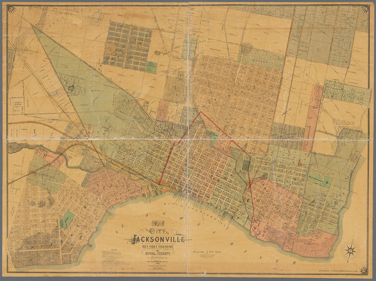 Map of the city of Jacksonville and suburbs, Duval County, Florida