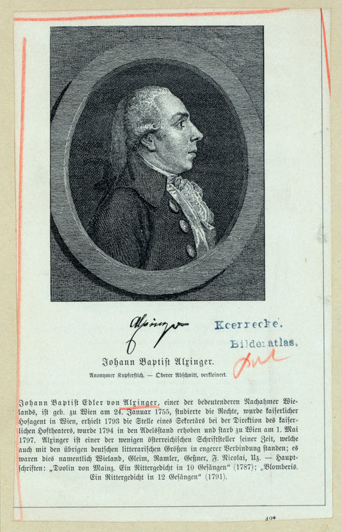 Alxinger [facsimile signature]. Johann Baptist Alxinger