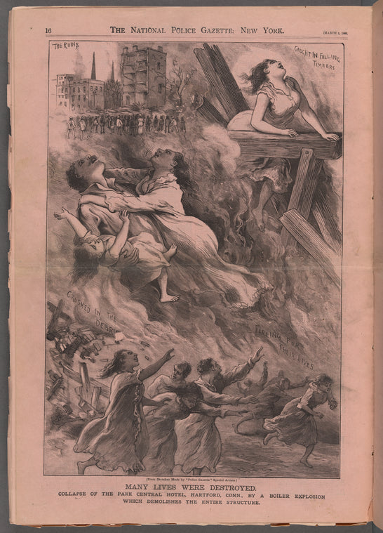 Many lives were destroyed: Collapse of the Park Central Hotel, Hartford, Conn., by a boiler explosion which demolishes the entire structure