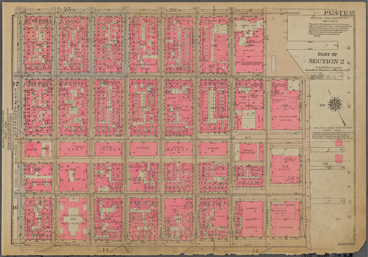Plate 15, Part of Section 2: [Bounded by Stanton Street, Tompkins Street, Rivington Street, (East River Piers) East Street, Grand Street and Willet Street]