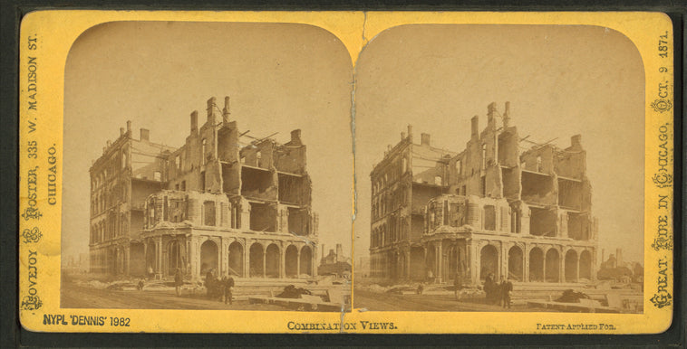 Tribune Building, cor. Dearborn & Madison Sts. Combination views: [before and after fire].