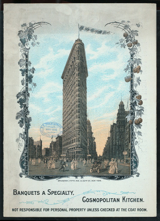 MENU [held by] FLATIRON RESTAURANT & CAFE [at] "NEW YORK, NY" (REST;)