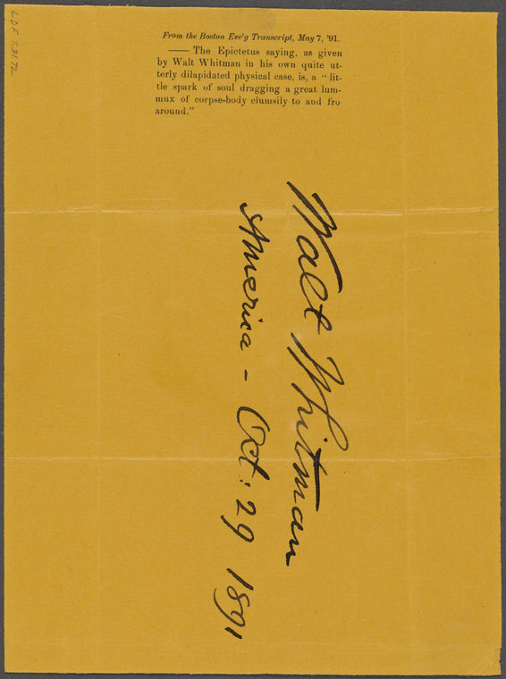 Lock of hair, initialed, signed and dated "73d year" and "Oct. 29, 1891."