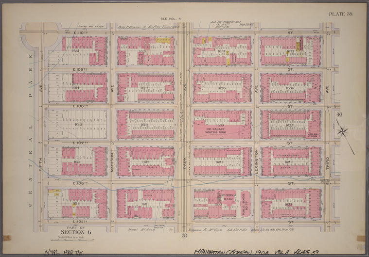 Plate 39, Part of Section 6: [Bounded by E. 110th Street, Third Avenue, E. 105th Street and Fifth Avenue]