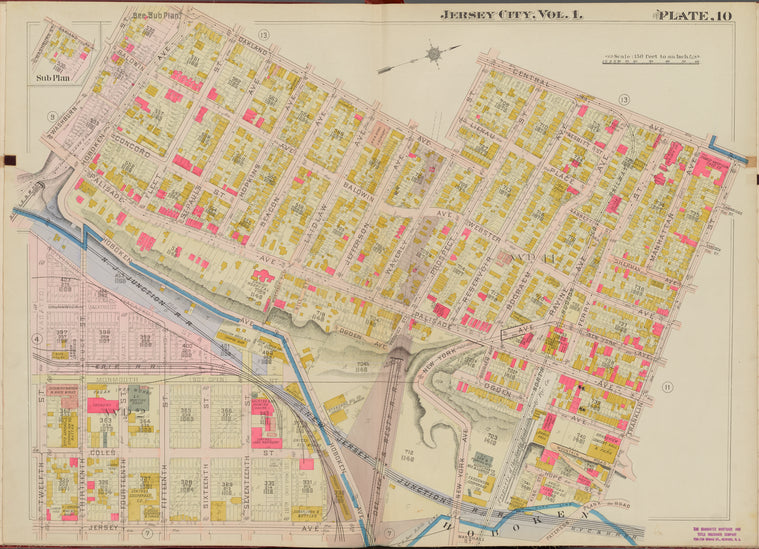 Hudson County, V. 1, Double Page Plate No. 10 [Map bounded by Oakland Ave., Central Ave., Franklin St., Jersey Ave., 12th St., Washburn St.]