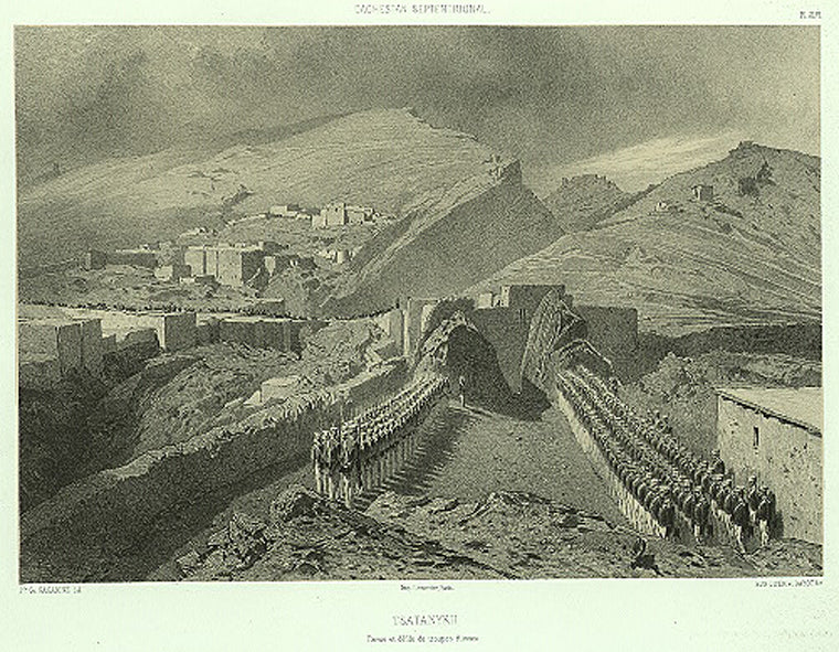 Daghestan septentrional. Tsatanykh, revue et defile de troupes Russes.