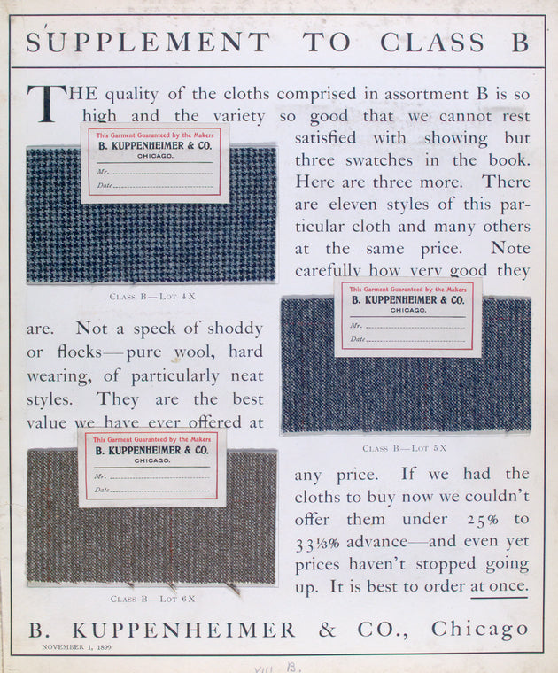 Supplement to class B: swatches of fabric.