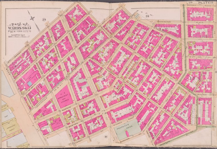 Plate 17 [Map bounded by Washington Place, Waverly Place., Mac Dougal St., Houston St., Varick St., Clarkson St., Leroy St., West St.]