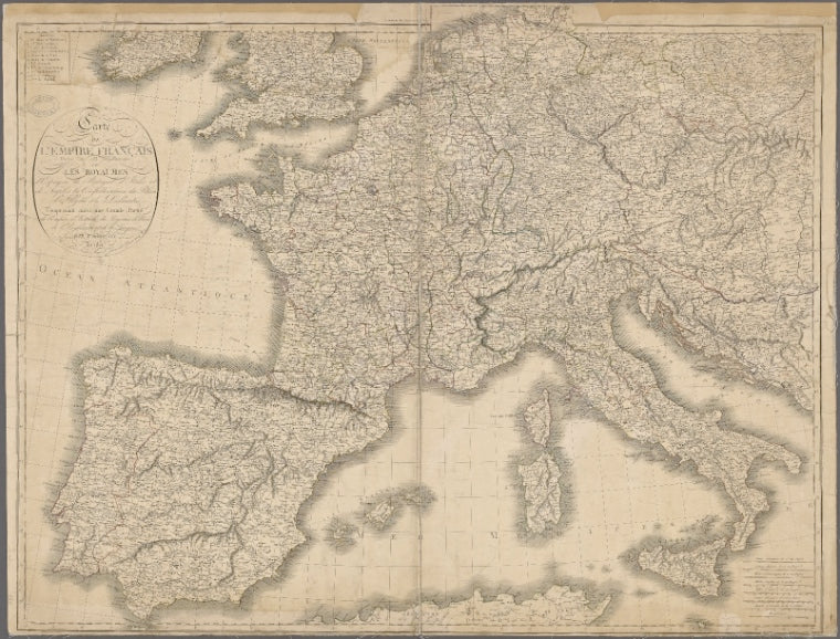 Carte de l'Empire Français Divisé en 133 Départemens, avec les Royaumes d'Espagne, de Portugal, d'Italie et de Naples et la Confédération du Rhin, l'Illyrie et la Dalmatie
