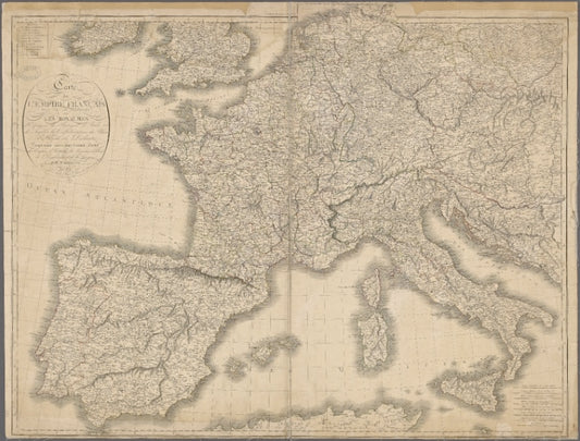 Carte de l'Empire Français Divisé en 133 Départemens, avec les Royaumes d'Espagne, de Portugal, d'Italie et de Naples et la Confédération du Rhin, l'Illyrie et la Dalmatie
