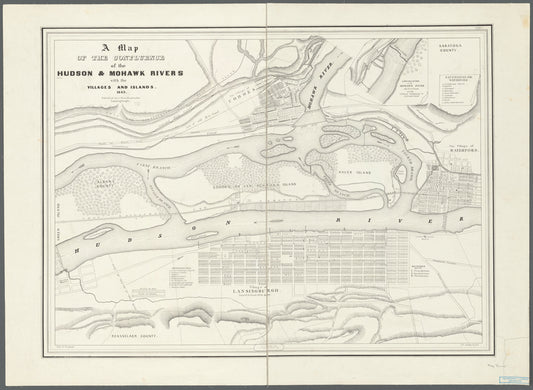 A map of the confluence of the Hudson & Mohawk Rivers with the villages and islands