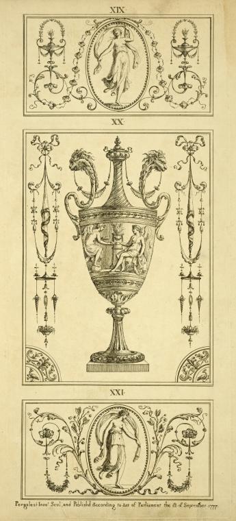 Central design of an urn; one angel approaching another