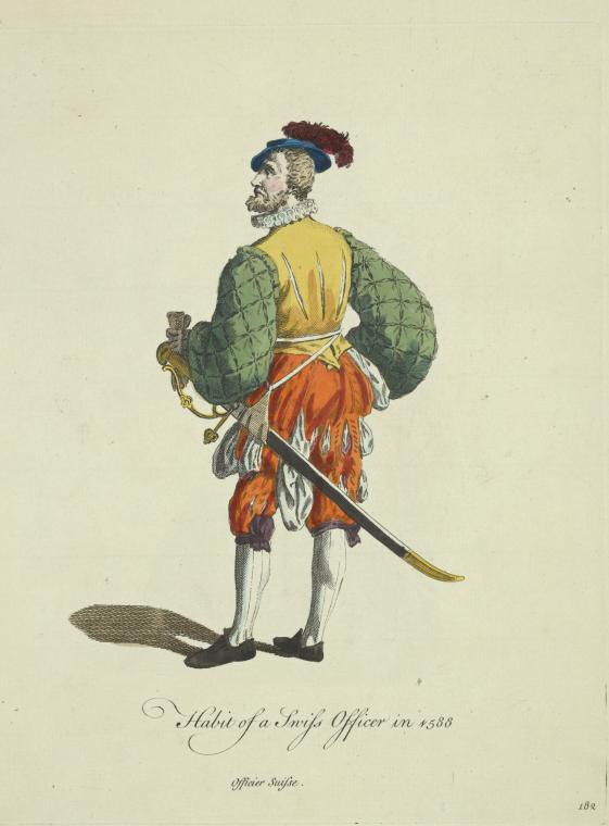 Habit of a Swiss officer in 1588. Officier Suisse.