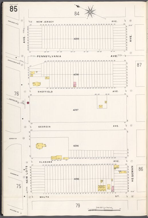 Brooklyn V. 8, Plate No. 85 [Map bounded by New Jersey Ave., Hegeman Ave., Malta St., New Lots Ave.]