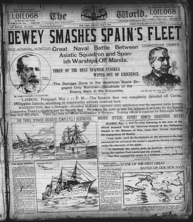 Dewey smashes Spain's fleet
