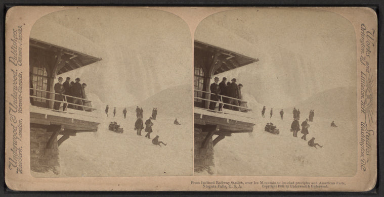 From inclined Railway Station, over Ice Mountain to ice-clad precipe and American Falls, Niagara Falls, U.S.A.