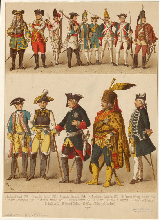 Men in military dress, Germany, Prussia and Austria, 18th century