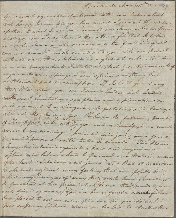 Autograph letter signed to Thomas Jefferson Hogg, 11 March 1814