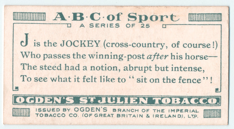 J is the JOCKEY (cross-country of course!) ...