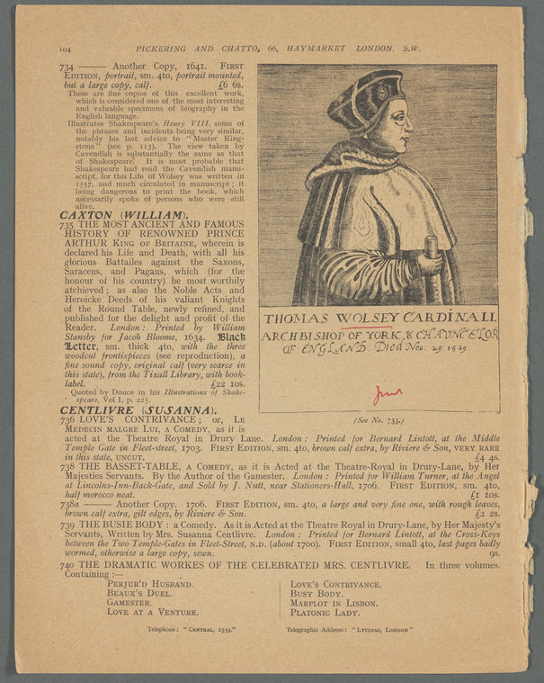 [Title in image]: Thomas Wolsey Cardinall Archibishop of York & Chancelor of England: Died Nou. 29: 1529