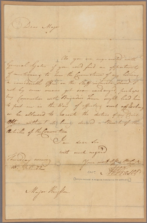 Letter to Maj. [Robert] Kingston