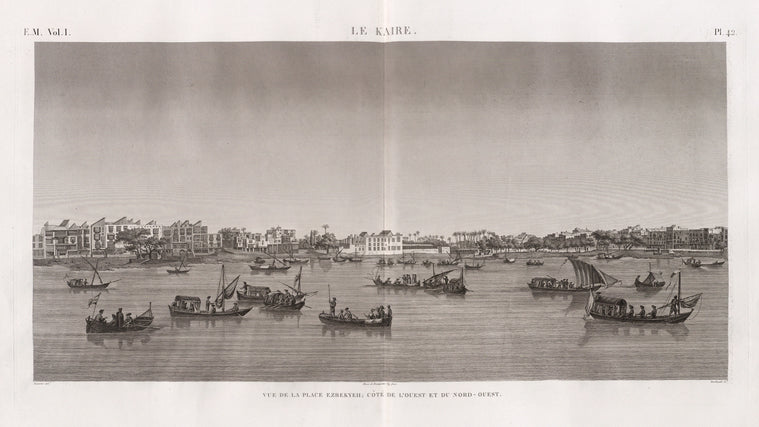 Le Kaire [Cairo]. Vue de la place Ezbekyeh [Ezbekîya], côté de l'ouest et du nord-ouest.
