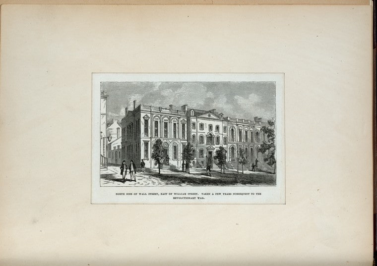 North side of Wall Street, East of William Street. Taken a few years subsequent to the Revolutionary War.