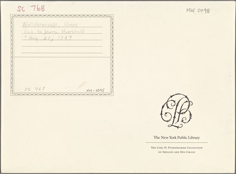 Autograph letter signed to James Marshall, [21 August 1797]