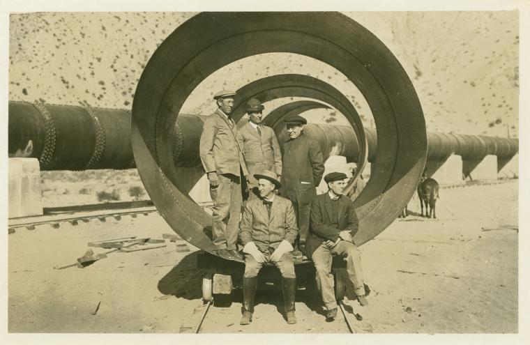 A section of one of the great steel inverted siphons, 11 feet in diameter with steel 1/4" to 1/2" in thickness