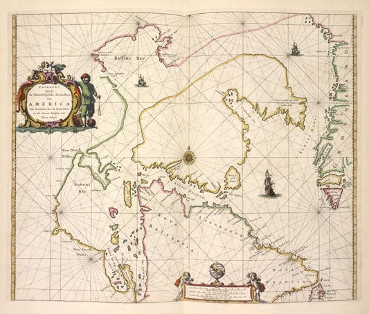 Paskaert zijde de Noordelickste Zeekusten van America van Groenlandt door de Straet Davis en de Straet Hudson tot Terra Neuf.