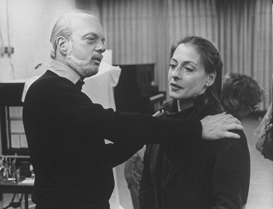 Director Harold Prince working with actress Patti LuPone during a rehearsal of the Broadway production of the musical "Evita".
