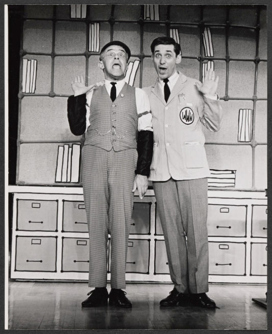 Hal England [right] and unidentified in the stage production How to Succeed in Business Without Really Trying