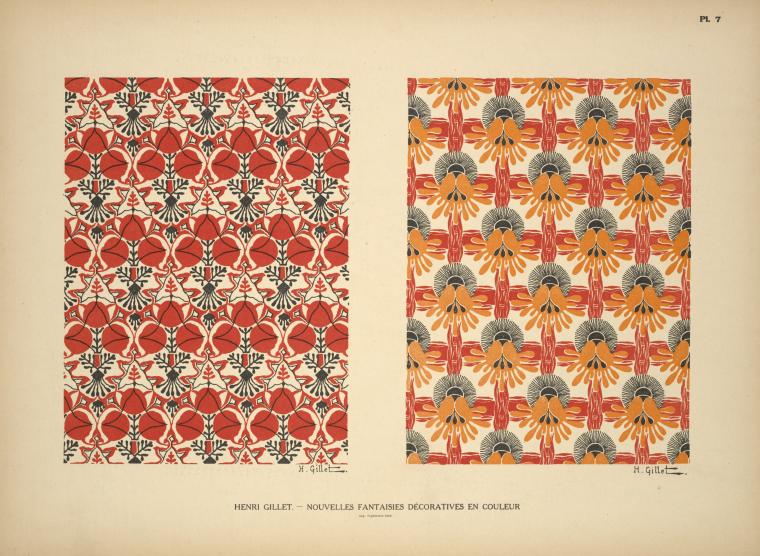 Design based on red vegetal shapes; orange and red vegetal shapes