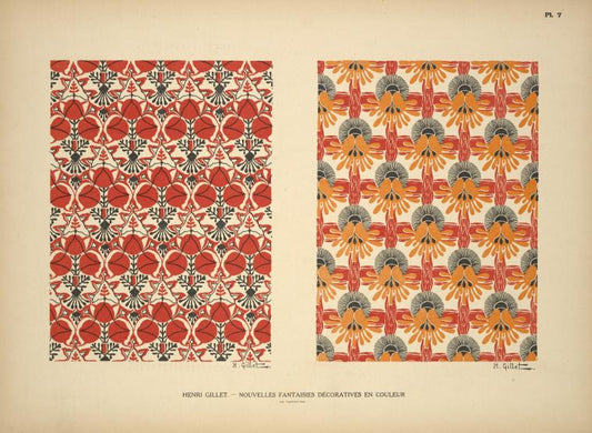 Design based on red vegetal shapes; orange and red vegetal shapes