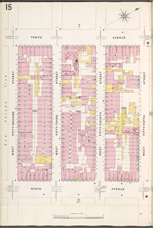 Manhattan, V. 6, Plate No. 15 [Map bounded by 10th Ave., W. 55th St., 9th Ave., W. 52nd St.]