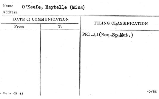 O'Keefe, Maybelle (Miss)