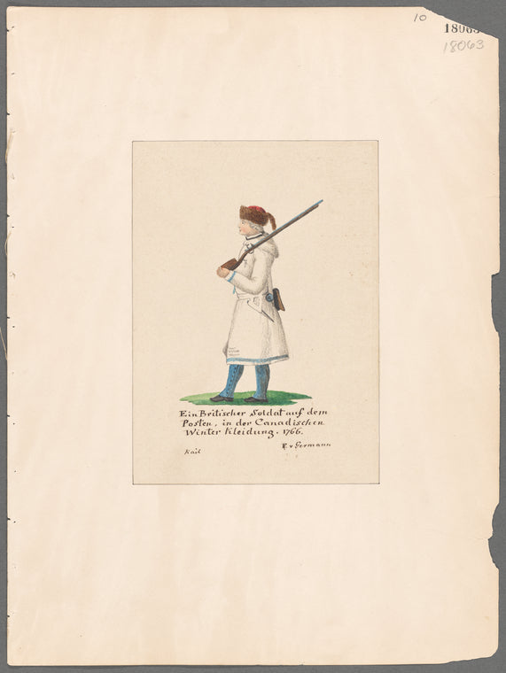 Ein Britischer Soldat auf dem Posten, in der Canadischen Winter Kleidung. 1766