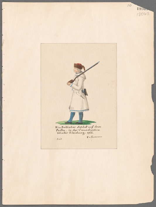 Ein Britischer Soldat auf dem Posten, in der Canadischen Winter Kleidung. 1766