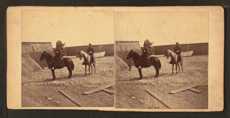 Inside Fort Rogers, [showing men on horseback].