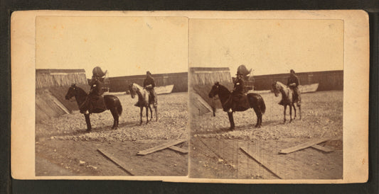 Inside Fort Rogers, [showing men on horseback].