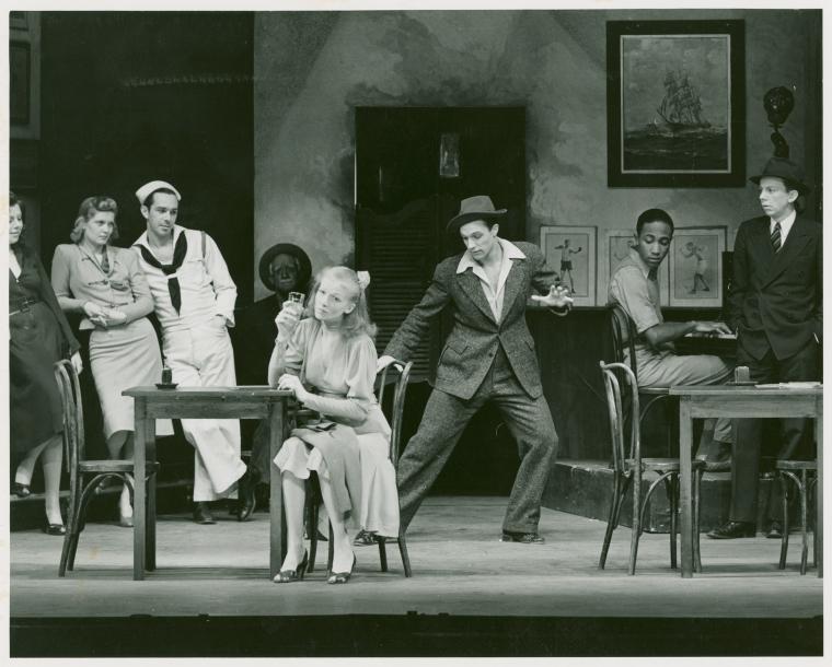 Julie Haydon, Gene Kelly, Henry Jones (far right), and unidentified cast members in the stage production The Time of Your Life.